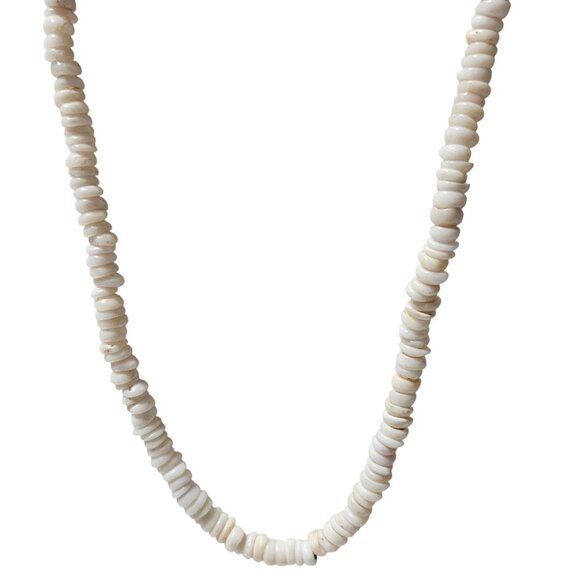 Vintage White Shell Beaded Necklace Beach Core Surfer Vacation Mens Jewelry - Picture 1 of 6